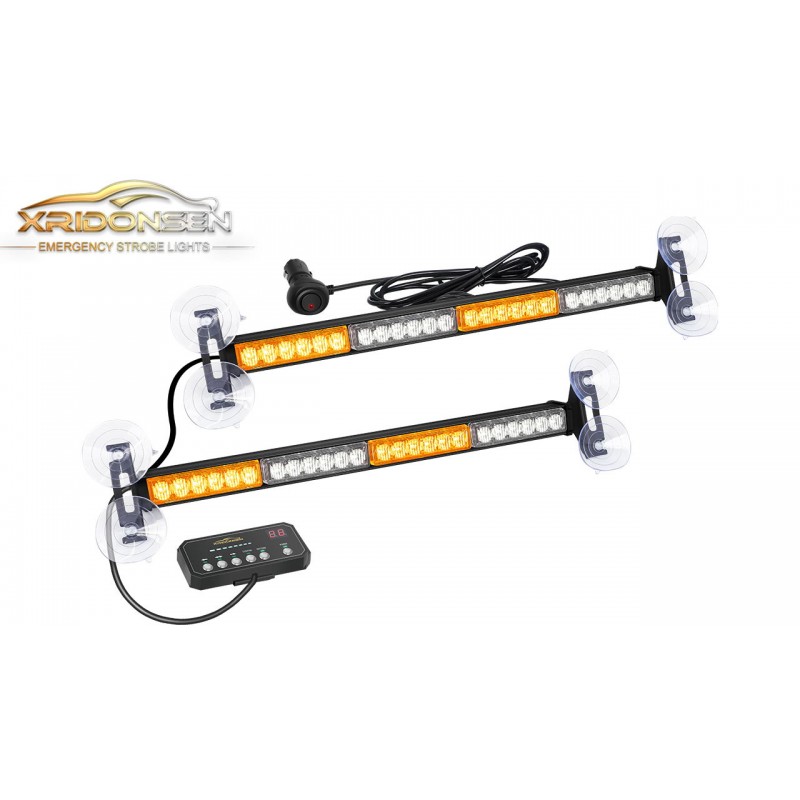 XRIDONSEN 2x 18.5인치 교통 조언자 스트로브 라이트 바 48 LED 황색 흰색 비상 경고 깜박이는 안전 전면/후방 앞 유리 조명(건설 차량용 방향 포함) 제설기 견인 트럭