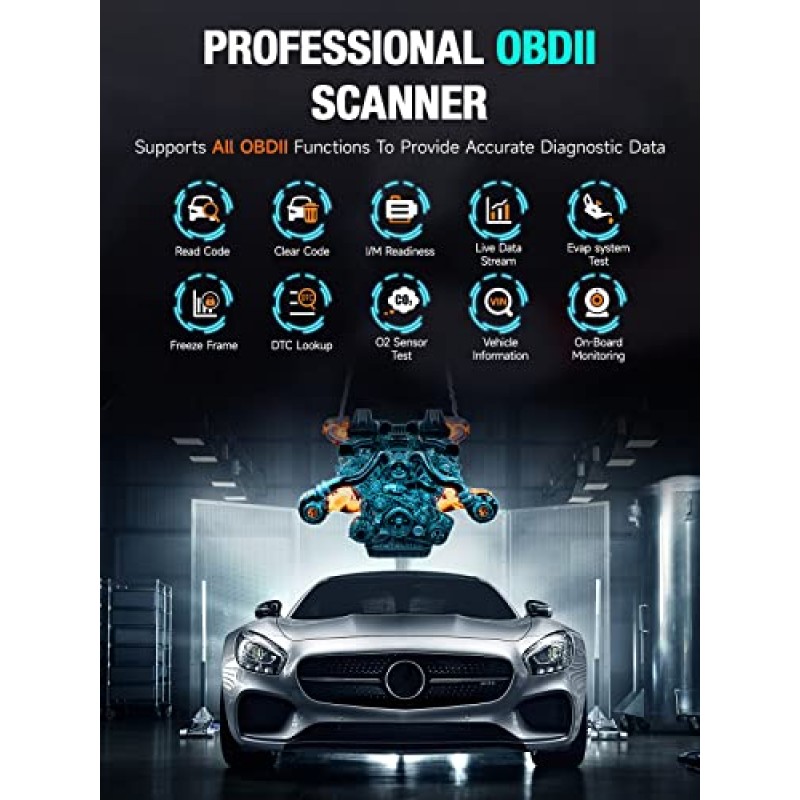 ANCEL AD410 Pro+ 2 in 1 Obd2 스캐너 배터리 테스터, 자동차 검사 엔진 코드 리더 스캔 도구 및 6V 12V 100-2000 CCA 배터리 충전 크랭킹 테스트 EVAP 라이브 데이터용 OBD2 스캐너 진단 도구