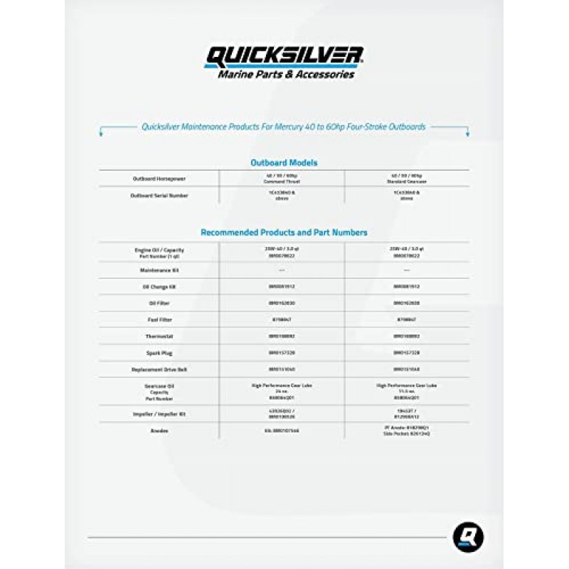 Quicksilver 8M0100526 Mercury 또는 Mariner 아웃보드 및 MerCruiser Stern 드라이브용 워터 펌프 수리 키트