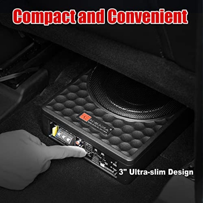 H YANKA 400W 8인치 구동 언더시트 서브우퍼 카 오디오, 슬림하고 컴팩트한 디자인의 자동차/트럭 액티브 서브우퍼(앰프 내장 포함), 자동차 서브우퍼(앰프 패키지 포함)