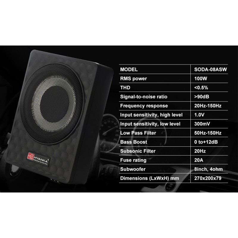 H YANKA 400W 8인치 구동 언더시트 서브우퍼 카 오디오, 슬림하고 컴팩트한 디자인의 자동차/트럭 액티브 서브우퍼(앰프 내장 포함), 자동차 서브우퍼(앰프 패키지 포함)