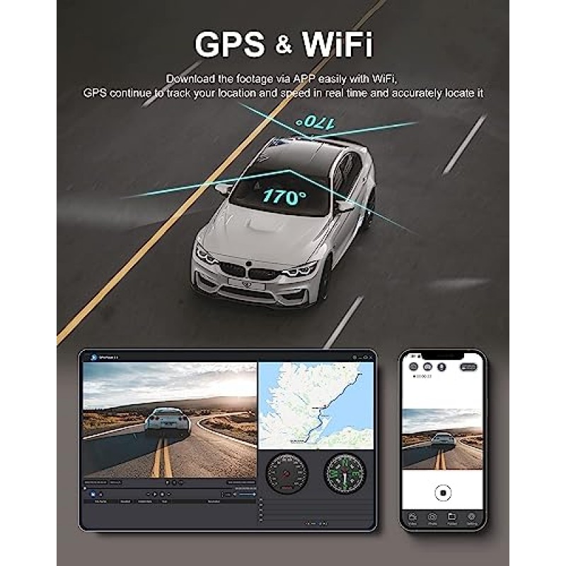 iZEEKER 4K 대시캠 전면 및 후면 Wi-Fi GPS, 차량용 4K+1080P 듀얼 대시 카메라, 32GB SD 카드, 3인치 IPS 터치스크린, WDR, 야간 투시경, 주차 모드, G-센서, 2가지 장착 옵션