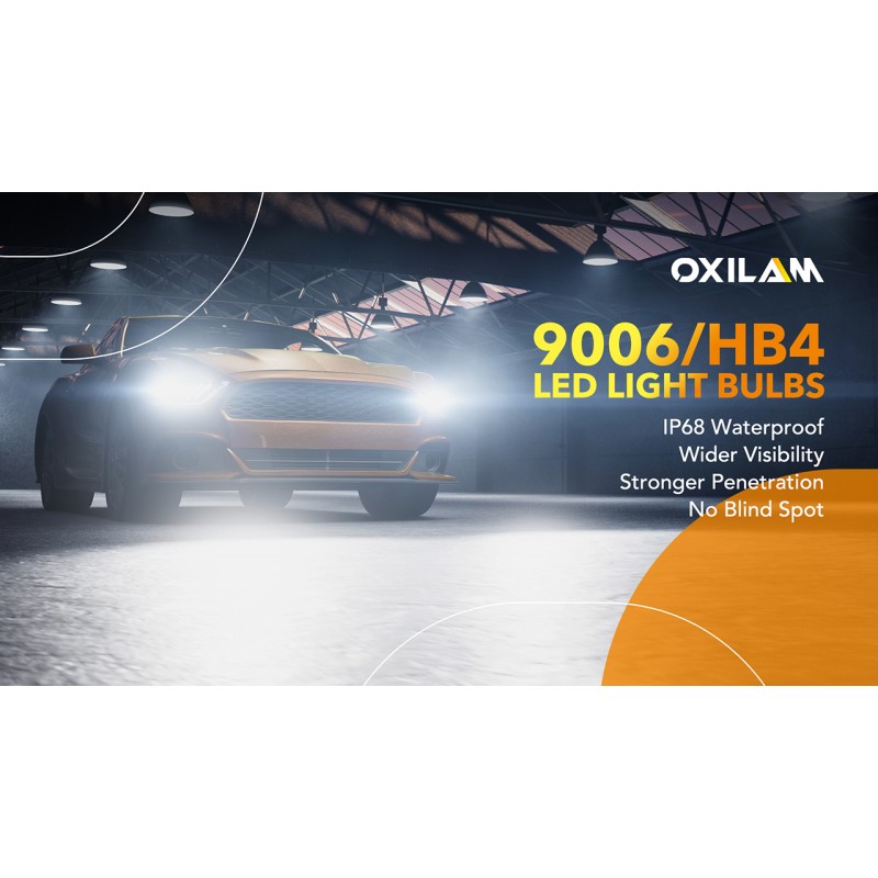 OXILAM 업그레이드된 9006/HB4 LED 전구, 16000LM 500% 더 밝음, 할로겐 전구와 1:1 크기 무선 플러그 앤 플레이, 6500K 쿨 화이트 CANBUS 지원 로우빔 변환 키트, 2개 팩