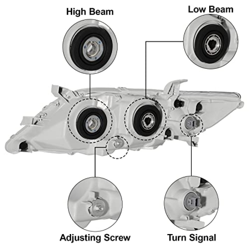 ALZIRIA 헤드라이트 어셈블리 교체 2010 Toyota Camry 2011 Toyota Camry 10 Camry 11 Camry 프로젝터 헤드램프 US 내장 모델만 왼쪽 및 오른쪽 측면(크롬 하우징 호박색 반사경)