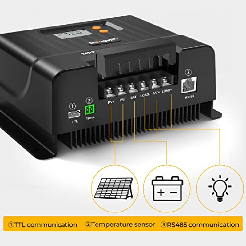 BougeRV MPPT 태양광 충전 컨트롤러 30A, Bluetooth 포함, 매개변수 조정 가능, LiFePO4, SLD, 젤, FLD, AGM 배터리용 30Amp 태양광 패널 레귤레이터 12V/24V, RV, 해양, 음극 접지용