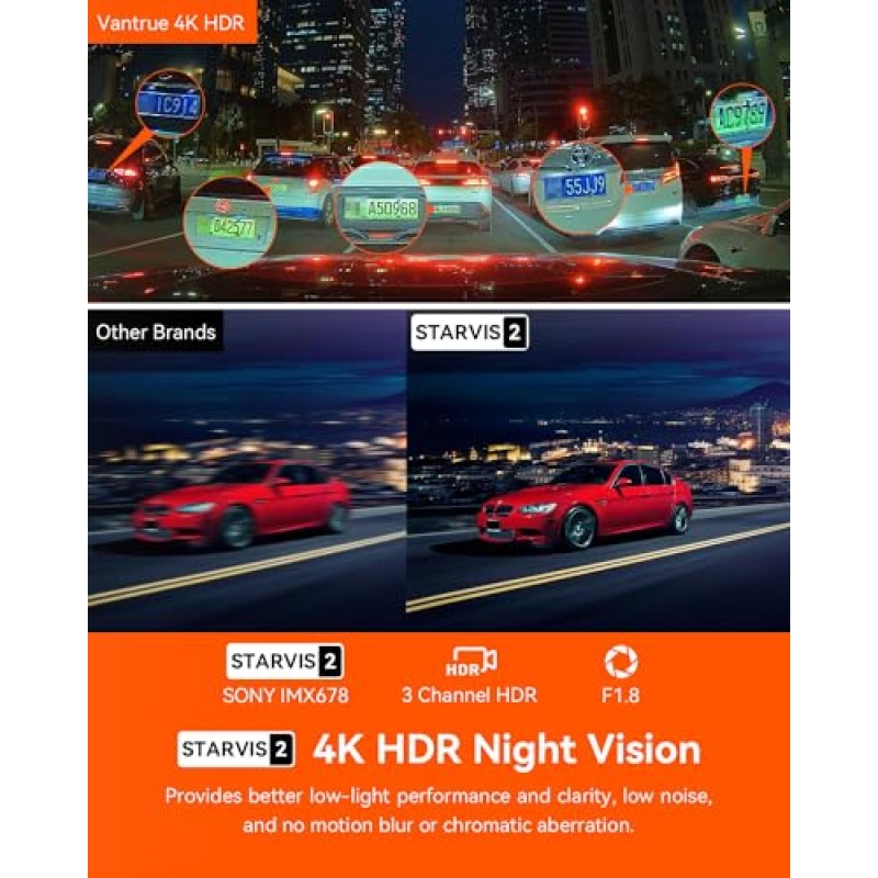 Vantrue N4 Pro 3 채널 4K WiFi 대시 캠, STARVIS 2 IMX678 나이트 비전, 4K+1080P+1080P 전면 내부 및 후면 트리플 자동차 카메라, 음성 제어, GPS, 4K HDR, 24시간 주차 모드, 최대 512GB 지원