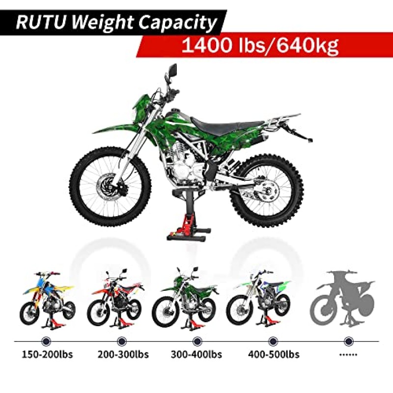 오토바이 리프트 스탠드 잭, RUTU 먼지 자전거 잭 스탠드 1400 Lbs 용량, 구덩이 자전거 ATV 유지 보수 수리를 위한 헤비 듀티 스틸 유압 리프트