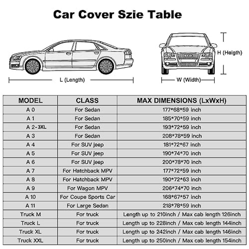 Kayme 6 레이어 자동차 커버 자동차 전천후 방수, 야외 풀 커버 비 태양 자외선 차단 지퍼 면, 크기 A2 3XL 세단용 범용 맞춤(186-193인치)