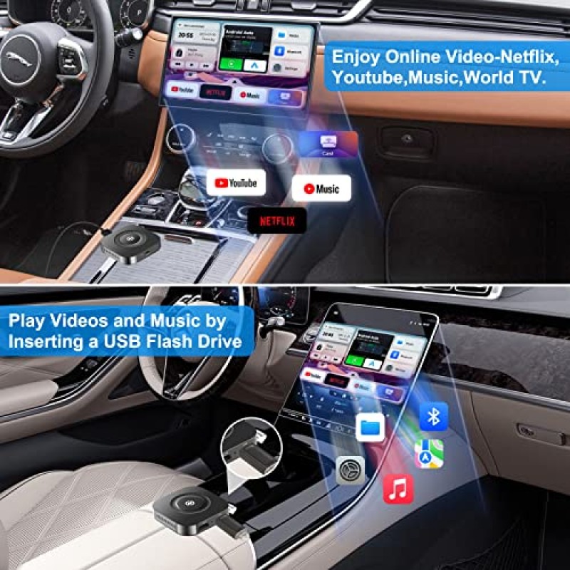 3 in 1 무선 Carplay 어댑터, Netflix/YouTube/World TV/Miracast/스트림 미디어를 자동차 및 TV로 지원하는 무선 Android 자동 어댑터, OEM 유선 CarPlay 자동차용 무선 매직 박스 자동차 동글