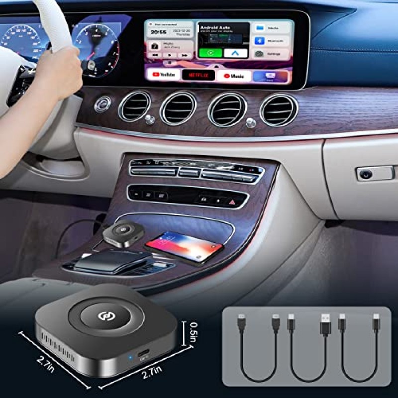 3 in 1 무선 Carplay 어댑터, Netflix/YouTube/World TV/Miracast/스트림 미디어를 자동차 및 TV로 지원하는 무선 Android 자동 어댑터, OEM 유선 CarPlay 자동차용 무선 매직 박스 자동차 동글