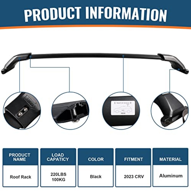 혼다 CRV CR-V 2023 2024 용 최대 로딩 220lb 루프 랙 크로스 바, 헤비 듀티 100% 금속 알루미늄 크로스바 수화물 랙 레일 옥상 캐리어 카누 카약 자전거 카고 블랙으로 제작
