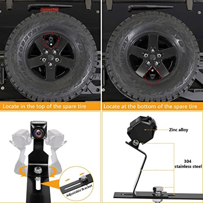 2007-2018 Jeep Wrangler JK용 NATIKA 백업 카메라: 별빛 야간 투시경 CVBS에 왜곡된 영향 없음 | AHD 방수 HD 스페어 타이어 마운트 백업 지프 랭글러 JK 2007-2018 용 후방 후면보기 카메라