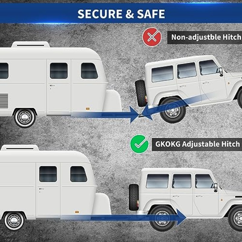 GKOKG 6인치 드롭 조절식 트레일러 히치, 2인치 수신기에 적합, 12500 LBS GTW 용량, 헤비듀티 히치 볼 마운트(볼 2개(2인치, 2-5/16인치) 포함), 도난 방지 핀 잠금 장치 2개가 있는 알루미늄 견인 히치