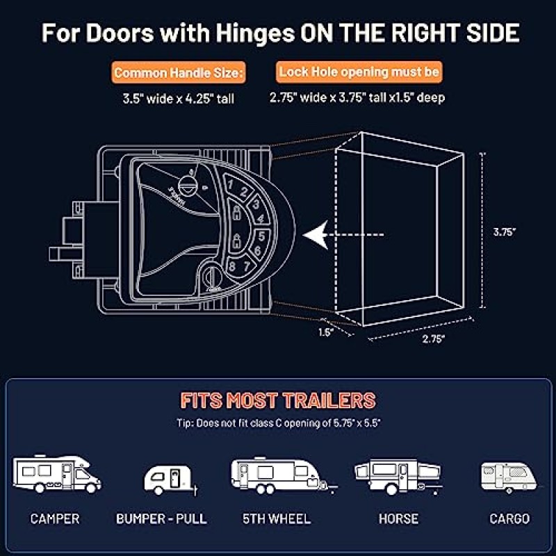 RV 열쇠가 없는 출입 도어 잠금 장치, 무선 전자시계 비밀번호 키패드 RV 도어 잠금 장치 열쇠가 없는 Enrty, 홈 모터/캠퍼/여행 트레일러용 업그레이드된 금속 RV 잠금 장치 말 화물 범프 풀, 2.75