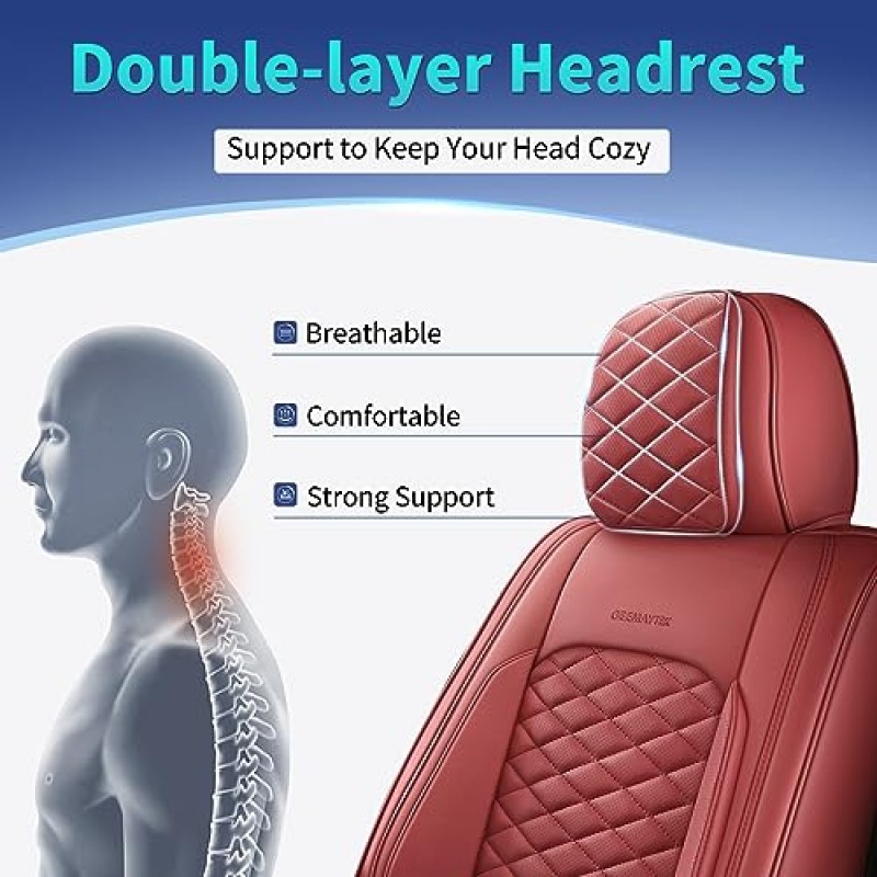 GEEMAYTEK 자동차 시트 커버, 자동차용 범용 가죽 시트 커버, 사이드 포켓이 있는 방수 자동차 시트 보호대, 대부분의 세단 SUV 픽업 트럭용 자동차 시트 커버(버건디)