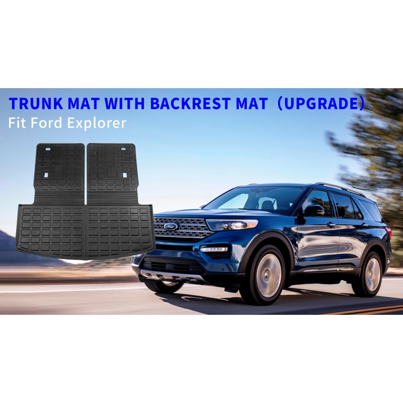 Rongtaod Fit 2020-2023 Ford Explorer 6&7 승객 트렁크 매트 카고 매트 카고 라이너 전천후 트렁크 라이너 업그레이드 2022 Explorer 액세서리(등받이 매트가 있는 트렁크 매트)