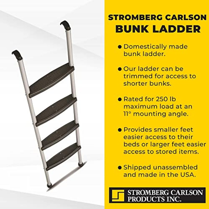 Stromberg Carlson 인테리어 이층 사다리, KD, RV 이층 사다리, 사출 성형 트레드가 있는 이층 침대 사다리, 후크 및 장착 하드웨어 포함, 기숙사 로프트 사다리로 사용 가능 - 검정색 60