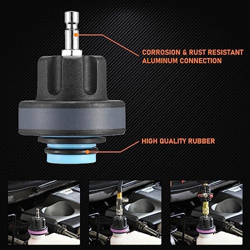 4 삼촌 28 조각 범용 라디에이터 압력 테스터, 냉각수 압력 테스터 키트 냉각 시스템 압력 테스터 키트 진공 유형 냉각 시스템 도구 키트 검정색