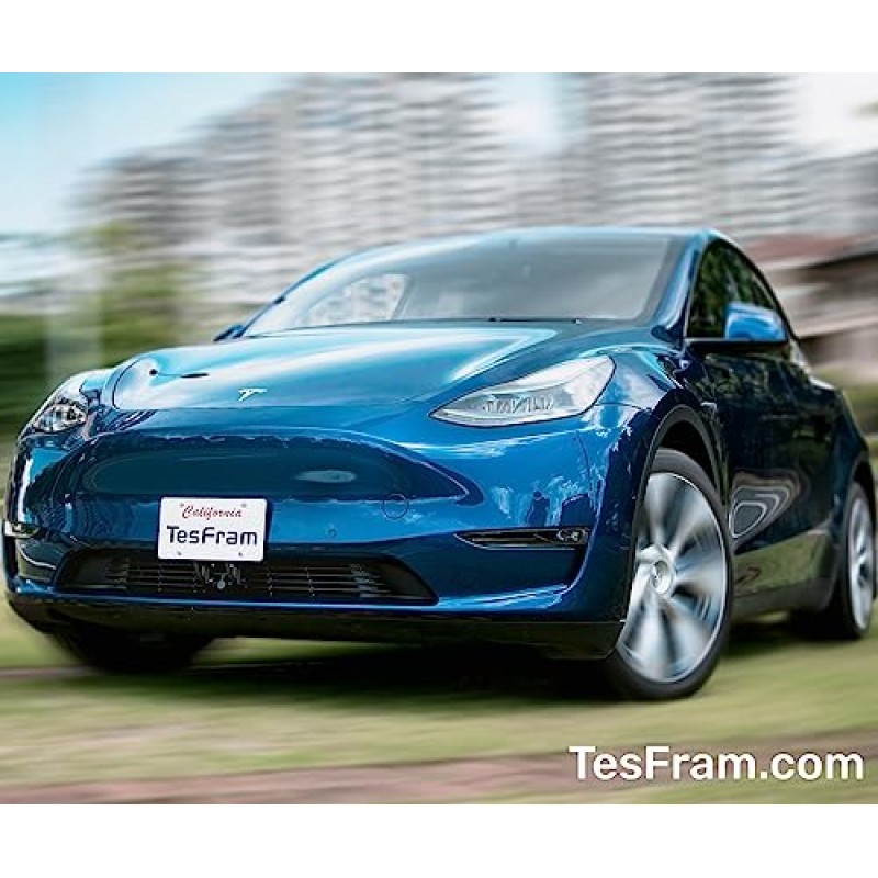 TesFram 전면 번호판 홀더 마운트 2023-2020 Tesla 모델 Y, 도난 방지 및 높이 조절 가능(미국 특허), 쿨러 모터 작동 기능이 있는 드릴링 번호판 브래킷 장착 키트 없음