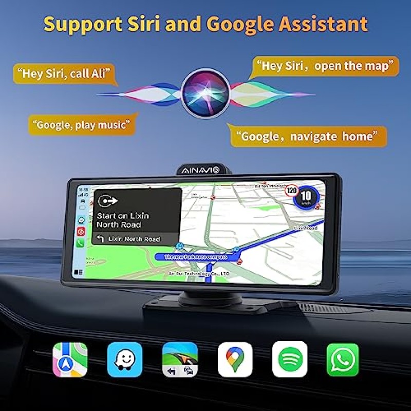 10.26인치 휴대용 자동차 스테레오(4K 대시캠 포함), 무선 대시 마운트 Apple Carplay 및 Android Auto, Drivemate 자동차 재생 화면(백업 카메라, 블루투스, GPS 내비게이션, 미러 링크 포함)(4K(BT 오디오) 1080P)