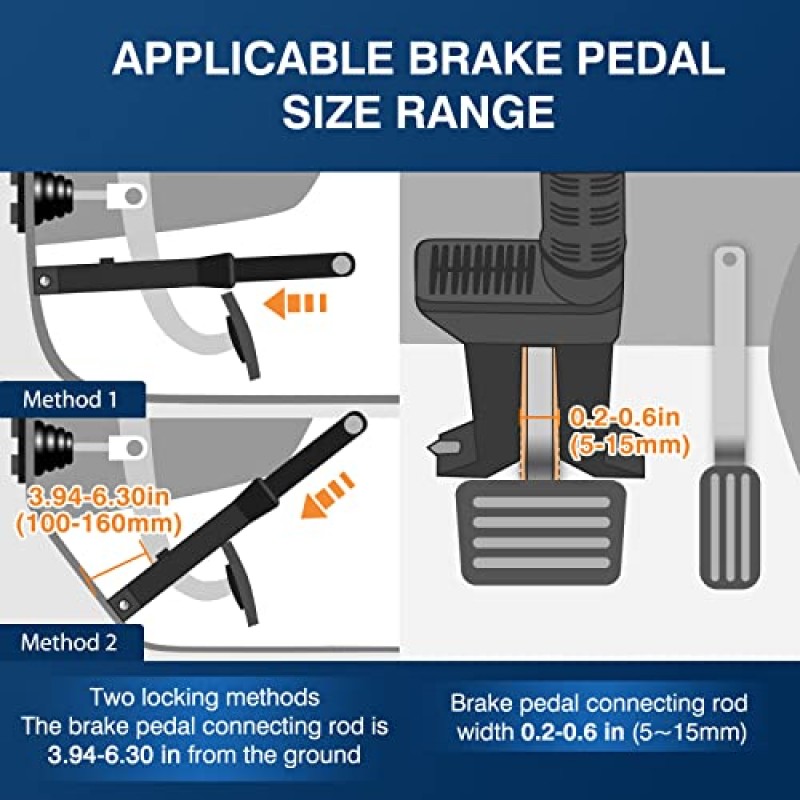 OPSOOPI 브레이크 페달 잠금 장치, 도난 방지 자동차 장치 브레이크 클러치 잠금 장치, 트럭/자동차/SUV/밴용 범용 자동차 잠금 장치 보안 보호, 탈출 해머 창 차단기 및 3개 키 포함 - 검정색
