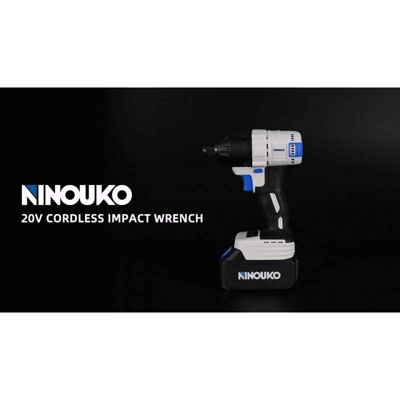NINOUKO 무선 임팩트 렌치 1/2인치, 20V 전기 임팩트 건 400N.m 브러시리스 임팩트 렌치 드라이버 키트 3000RPM 가변 속도, 높은 토크, 4.0Ah 배터리 및 고속 충전기, 임팩트 소켓 포함