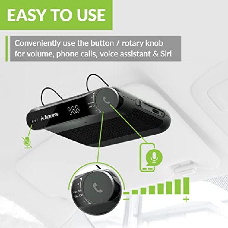 Avantree Roadtrip - 핸즈프리 6W 스피커폰, 내장 마이크 및 다중 지점 휴대폰 연결 기능을 갖춘 차량용 Bluetooth 스피커 및 무선 FM 송신기 키트 2-in-1