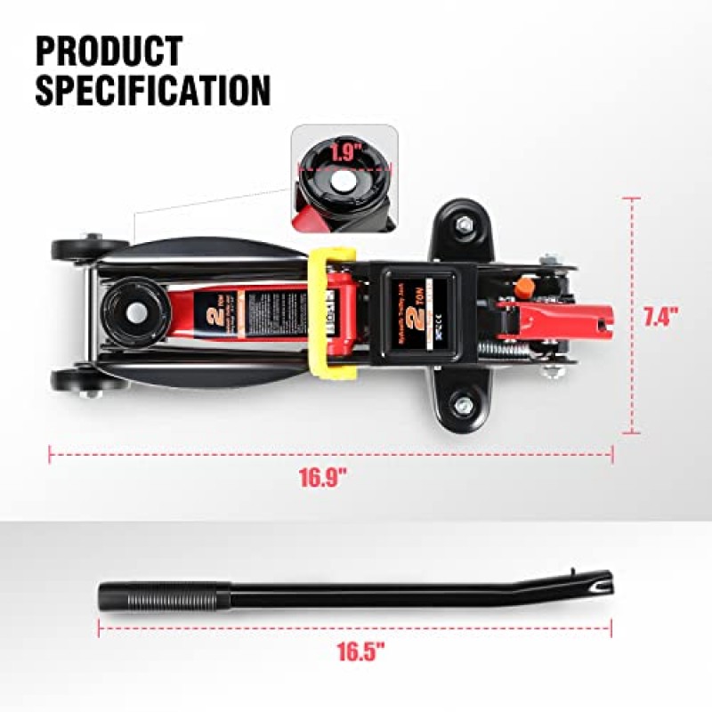 DNA MOTORING TOOLS-00234 로우 프로파일 유압 트롤리 서비스/플로어 잭, 2톤(4000lbs) 용량, 리프팅 범위 5.1