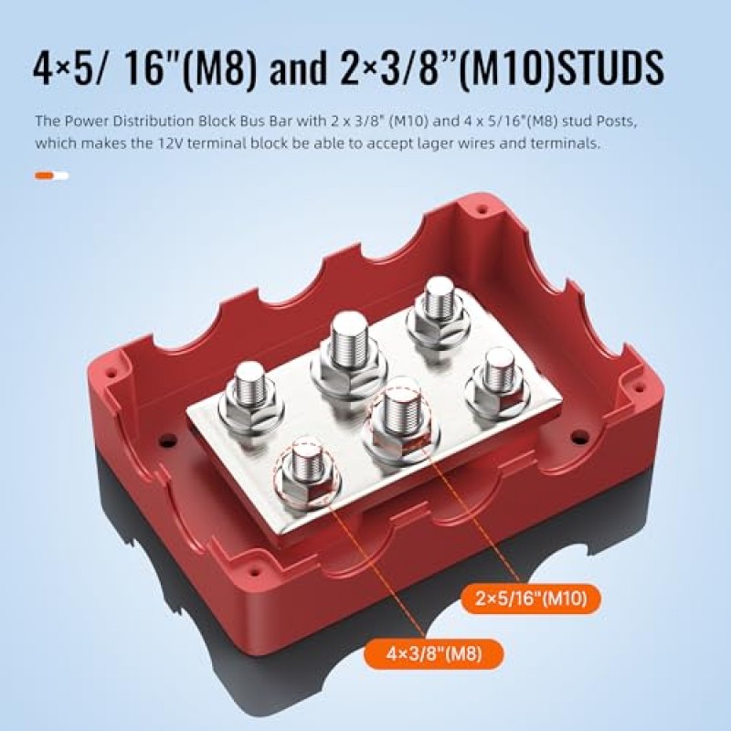 Joinfworld 500A 버스 바 방수 배전 블록 헤비 듀티, 4 x 5/16