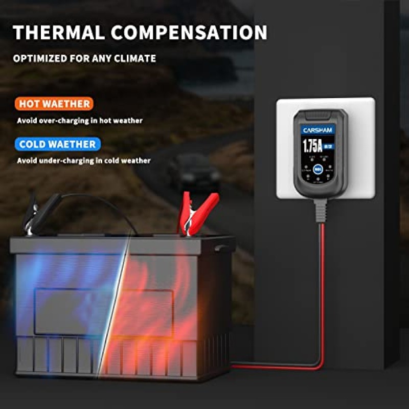 [4팩] CARSHAM 세류 배터리 충전기 6V 12V 스마트 플로트 충전기 자동차 오토바이 잔디 깎는 기계 트랙터 자동차 ATV 납산 및 리튬 배터리용 자동 유지 보수 장치