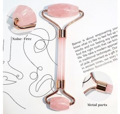 BAIMEI Jade Roller & Gua Sha, 페이스 롤러, 페이셜 뷰티 롤러 스킨 케어 도구, 남성 여성을 위한 셀프 케어 선물, 얼굴, 눈, 목 마사지기, 잔주름 및 주름 완화 - 로즈 쿼츠