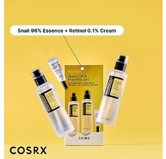 코스알엑스 글라스 스킨 스타터 세트, 어드밴스드 스네일 96 뮤신 파워 에센스(1.69 fl.oz*2) & 레티놀 0.1 크림 미니(0.1 온스), 초보자를 위한 데일리 하이드레이팅 & 퍼밍 스킨케어 키트, 선물 세트, 한국 스킨케어