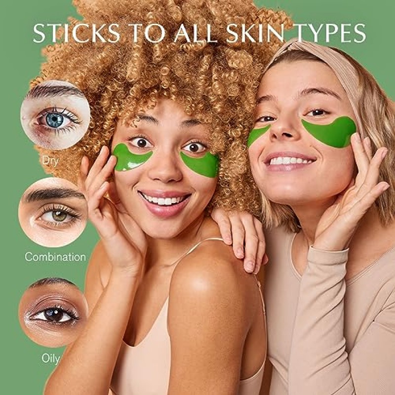 Enaskin Naturals 언더 아이 패치 - 다크서클과 붓기를 위한 녹차 언더 아이 마스크, 콜라겐 아이 젤 패드 보습 및 주름 감소, 미용 및 개인 눈 스킨 케어 제품(30쌍)(녹색)