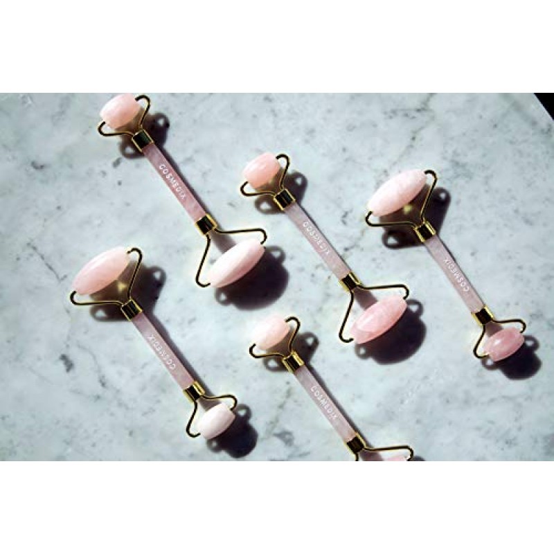 COSMEDIX 로즈 쿼츠 크리스털 페이스 롤러(주름 및 리프팅용) - 아이 롤러, 페이스 & 눈 붓기 완화용 아이스 롤러 - 인스턴트 페이스 리프트 - 뷰티 & 퍼스널 케어 - 스킨 케어 도구