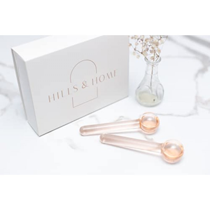 가방이 포함된 페이셜용 아이스 글로브(2개 세트) - 내구성이 뛰어나고 안전한 페이셜 아이스 글로브 보관 가방이 포함된 고붕규산 유리 아이스 글로브 - 피부를 조이고 붓기를 줄이는 폴리머 젤 페이셜 도구