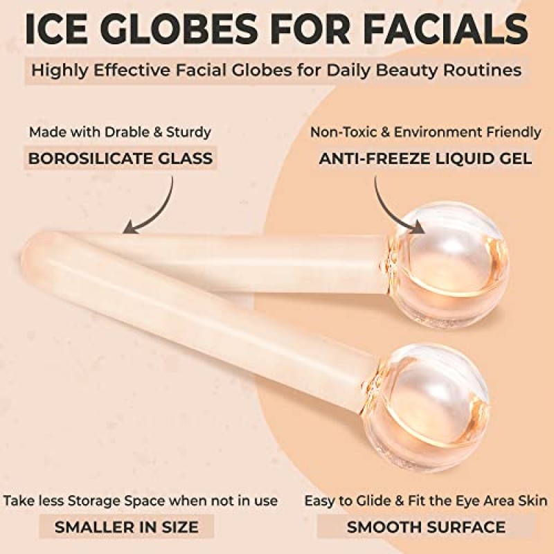 가방이 포함된 페이셜용 아이스 글로브(2개 세트) - 내구성이 뛰어나고 안전한 페이셜 아이스 글로브 보관 가방이 포함된 고붕규산 유리 아이스 글로브 - 피부를 조이고 붓기를 줄이는 폴리머 젤 페이셜 도구