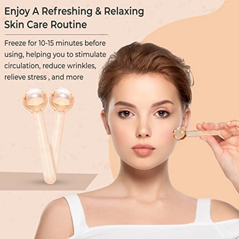 가방이 포함된 페이셜용 아이스 글로브(2개 세트) - 내구성이 뛰어나고 안전한 페이셜 아이스 글로브 보관 가방이 포함된 고붕규산 유리 아이스 글로브 - 피부를 조이고 붓기를 줄이는 폴리머 젤 페이셜 도구