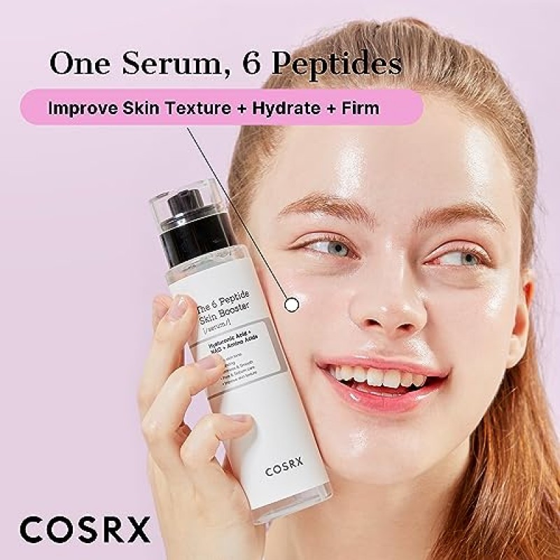 COSRX 6X 펩타이드 콜라겐 부스터 토너 세럼 150mL/5.07 Fl.Oz, 스킨 리뉴얼 부스팅 페이셜 에센스, 모든 피부 타입을 위한 나이아신아마이드 & 히알루론산, 한국 스킨케어, 파라벤 프리