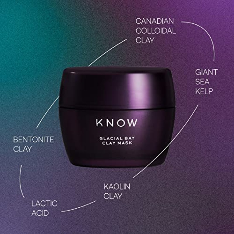 캐나다 콜로이드 클레이가 함유된 KNOW Beauty Glacial Bay Clay 마스크 - 불순물 제거, 모공 조임, 윤기 개선, 여드름 및 지성 피부를 위한 순하고 수분 공급 - 젖산 및 거대 바다 다시마 함유