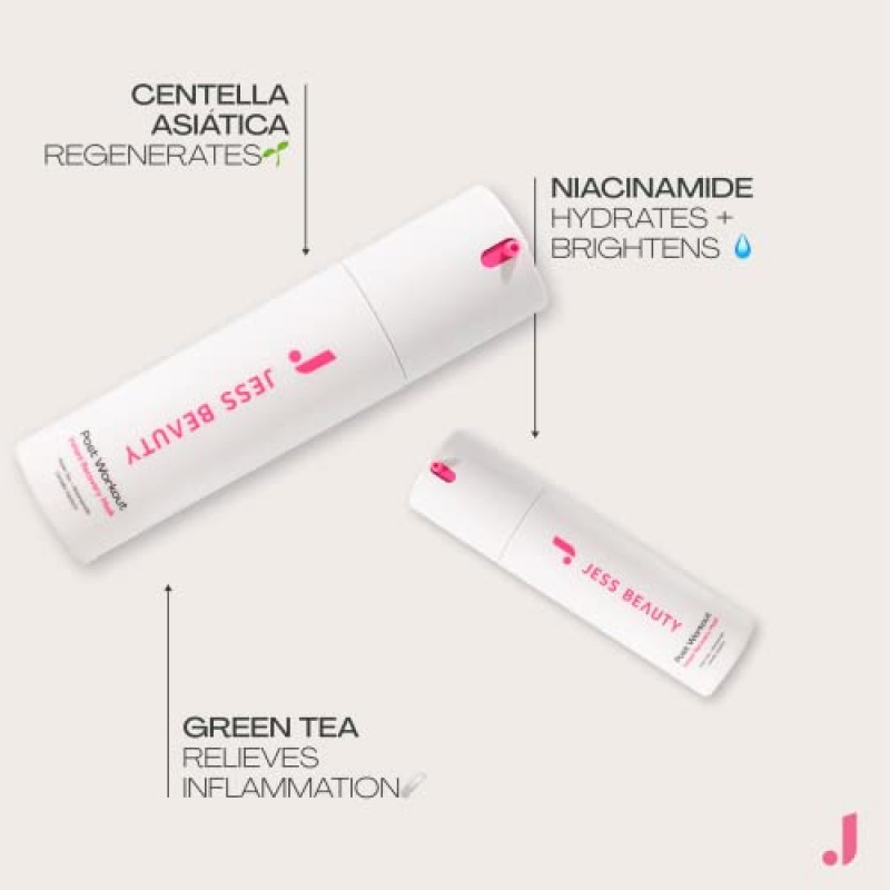 Jess Beauty 포스트 워크아웃 젤 마스크, 나이아신아미드 및 센텔라 아시아티카 함유, ​​1.7 fl oz