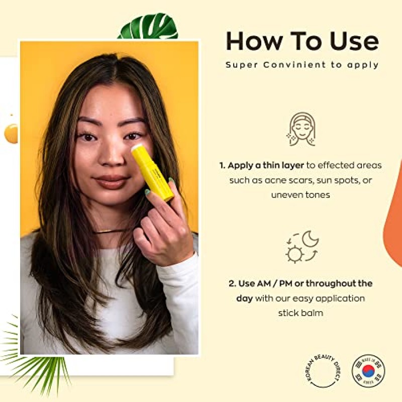 K BEAUTY 비타민 세럼 스틱 밤(얼굴 잡티, 여드름 흉터, 노화 방지) - 비타민 C 15% + 비타민 E + 감초 추출물, 한국 밤 오일 항산화제, 피부 미백, 미백, 재생 및 회복 (MADE IN KOREA)