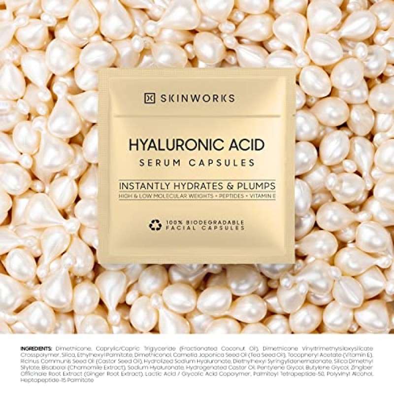 SKINWORKS 울트라 포텐트 30% 비타민 C 세럼 페이스용 히알루론산 세럼 함유 페이스용 비타민 E 페룰산 페이셜 글로우 세럼 브라이트닝, 다크 스팟, 주름 방지, 노화 방지용 40캡슐