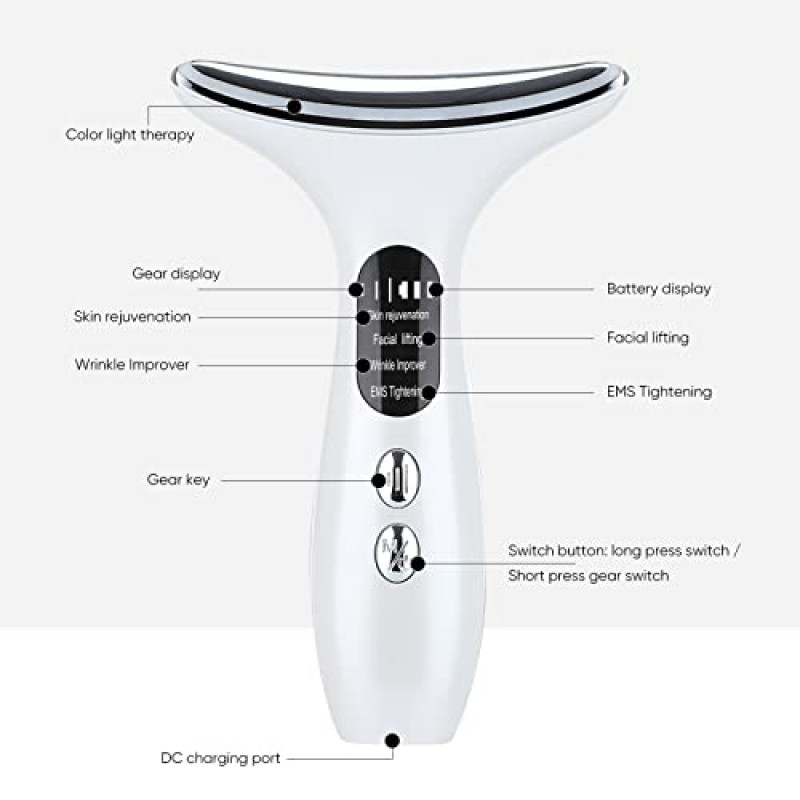 Xshows 얼굴 마사지기, 4-in-1 노화 방지 얼굴 및 목 마사지기, 피부 관리용 얼굴 마사지기, 주름 완화, 피부 탄력 강화 및 이중 턱 감소