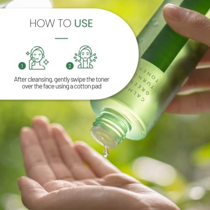 라팔레트 뷰티 카밍 그린 턴오버 토너 6.75fl.oz | 수분공급 W. 녹차추출물 | 천연 Aha, Bha, PHA 성분으로 부드러운 필링 | 한국 스킨케어