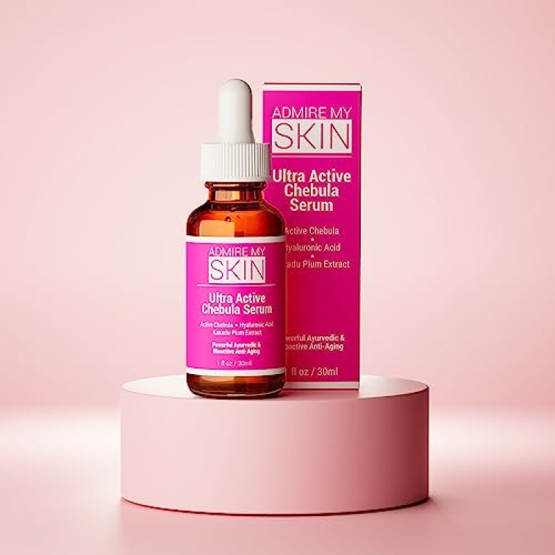 Admire My Skin Chebula 액티브 세럼 포 페이스 - 강력한 안티 에이징 천연 스킨케어, 히알루론산 + 카카두 플럼이 피부를 탱탱하게 하고 칙칙한 노화를 최소화하여 건강하고 젊게 빛나는 광채 1온스