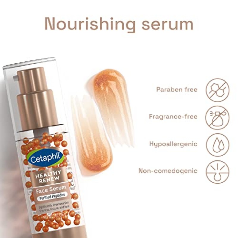 Cetaphil Healthy Renew 안티 에이징 페이스 세럼 1온스, 나이아신아마이드 및 펩타이드 함유 페이스용 레티놀 대체 세럼, 비타민 B 복합체 함유 민감성 피부용 스킨케어, 무향