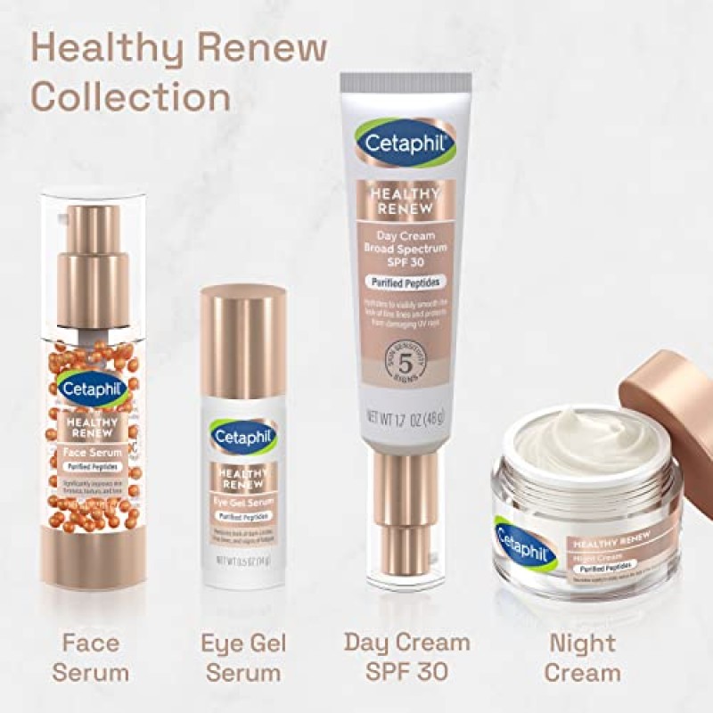Cetaphil Healthy Renew 안티 에이징 페이스 세럼 1온스, 나이아신아마이드 및 펩타이드 함유 페이스용 레티놀 대체 세럼, 비타민 B 복합체 함유 민감성 피부용 스킨케어, 무향