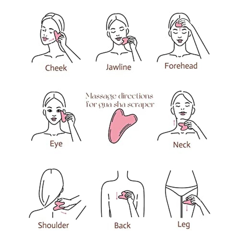 ZUKIMM 로즈 쿼츠 페이스 롤러, 구아샤 페이셜 도구, 천연 뷰티 스킨 케어 및 조각 세트, 붓기를 줄이고 목과 눈의 주름을 개선하는 페이셜 마사지 - 핑크