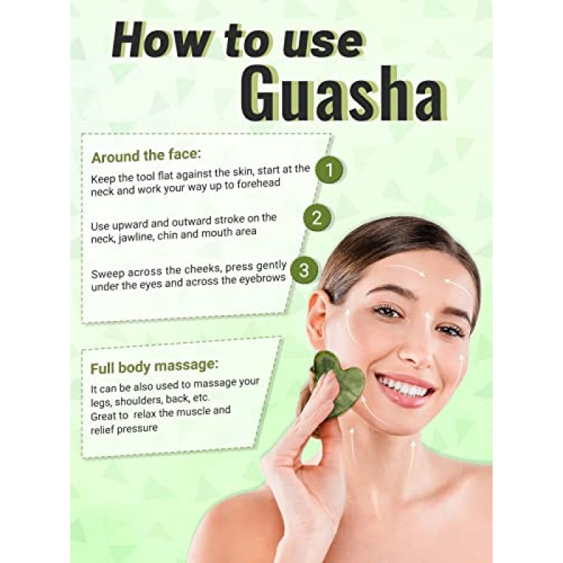 Deciniee Jade Roller 및 Gua Sha 세트 - 안티 에이징 페이스 롤러 마사지기 및 Gua Sha 눈, 목용 페이셜 도구 - 천연 Guasha 페이셜 롤러 스킨 케어 도구 바디 머슬 릴랙싱 주름 완화 - 청록색