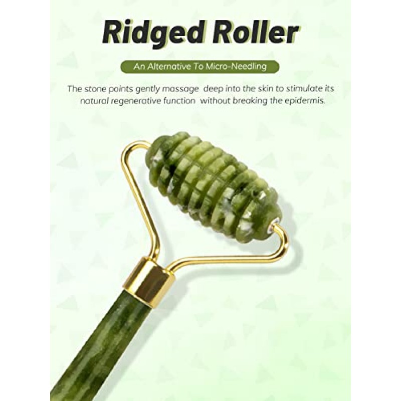Deciniee Jade Roller 및 Gua Sha 세트 - 안티 에이징 페이스 롤러 마사지기 및 Gua Sha 눈, 목용 페이셜 도구 - 천연 Guasha 페이셜 롤러 스킨 케어 도구 바디 머슬 릴랙싱 주름 완화 - 청록색